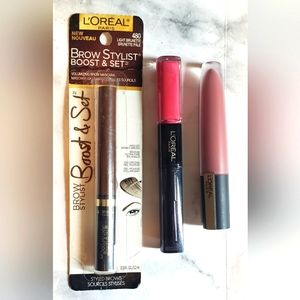 L'Oreal Paris Makeup lot- 2 Lip glosses 109 414 and Brow Stylist Mascara 480